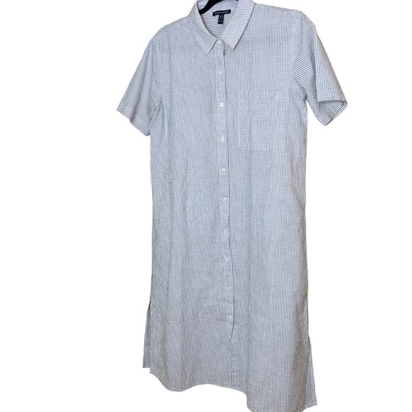 Eileen Fisher Womens Checkered Shirtdress Size XXS White Organic Cotton Ripple - Picture 7 of 10